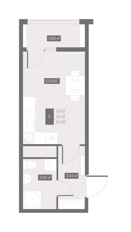 2-комнатная квартира, 63.28 м² - планировка, фото №1