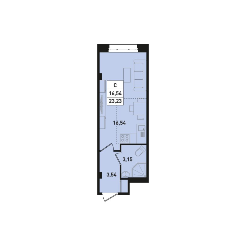 Квартира-студия, 23.23 м² в ЖК "Ромашки" - планировка, фото №1