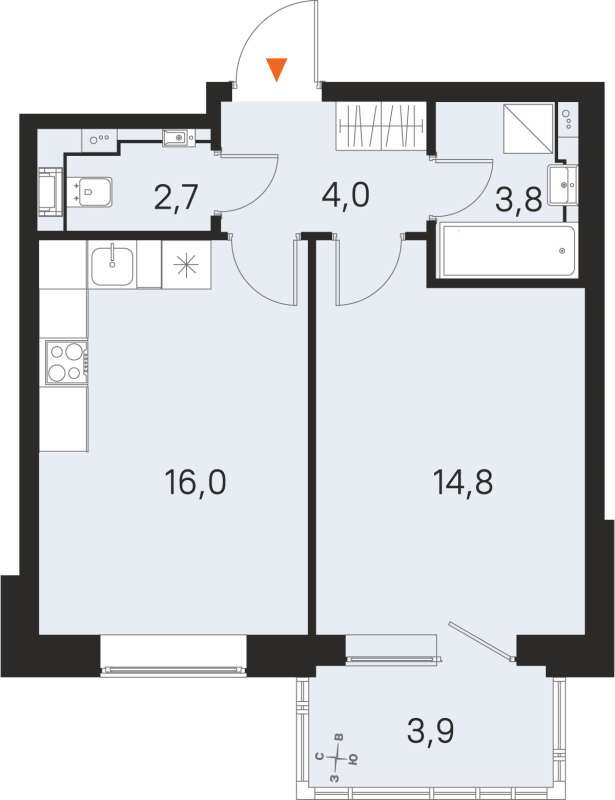 2-комнатная (Евро) квартира, 41.3 м² в ЖК "М36" - планировка, фото №1