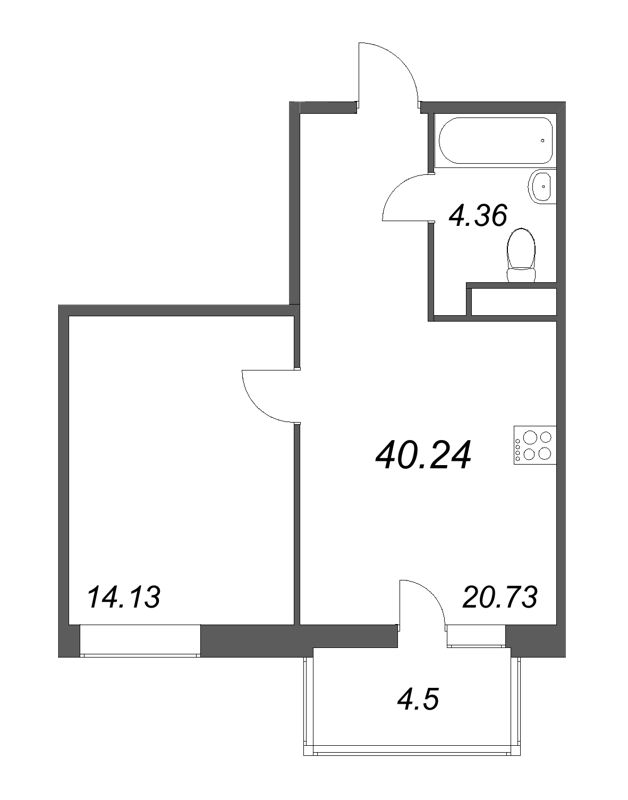 2-комнатная (Евро) квартира, 40.24 м² в ЖК "Talento" - планировка, фото №1