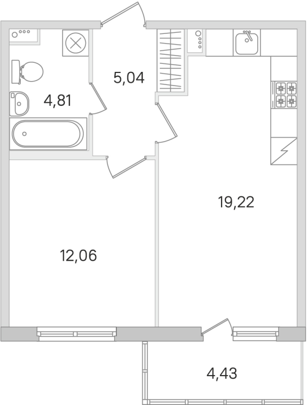 2-комнатная (Евро) квартира, 41.13 м² в ЖК "Ясно.Янино" - планировка, фото №1