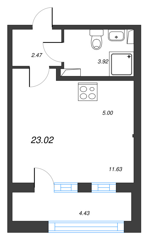 Квартира-студия, 23.02 м² в ЖК "Б15" - планировка, фото №1