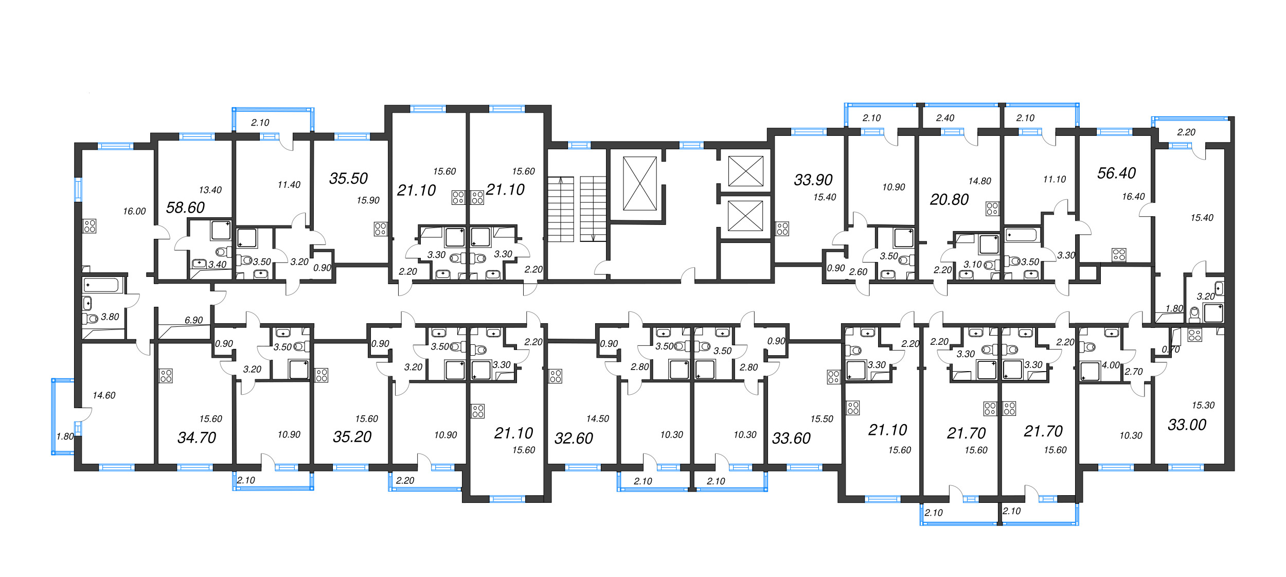 1-комнатная квартира, 32.6 м² в ЖК "Дыбенко Парк" - планировка этажа