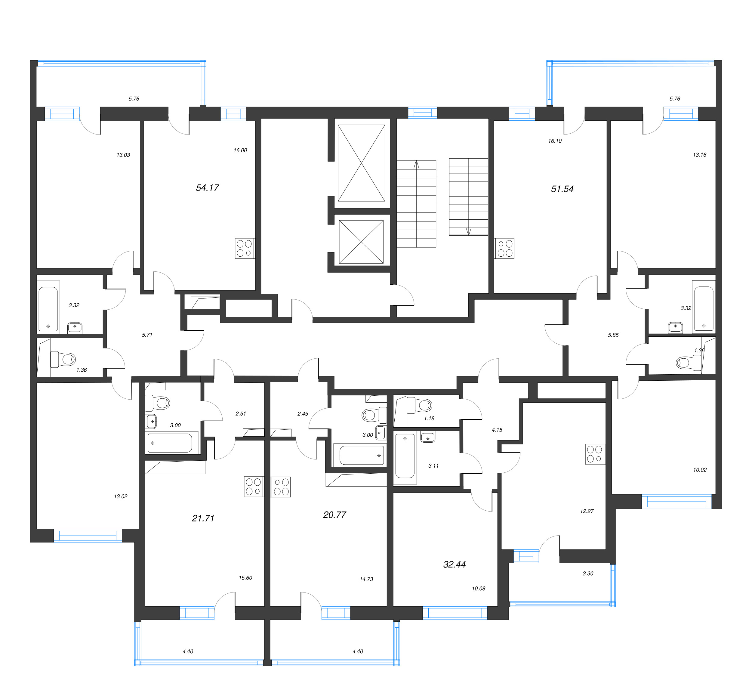Квартира-студия, 21.71 м² в ЖК "Аэросити" - планировка этажа