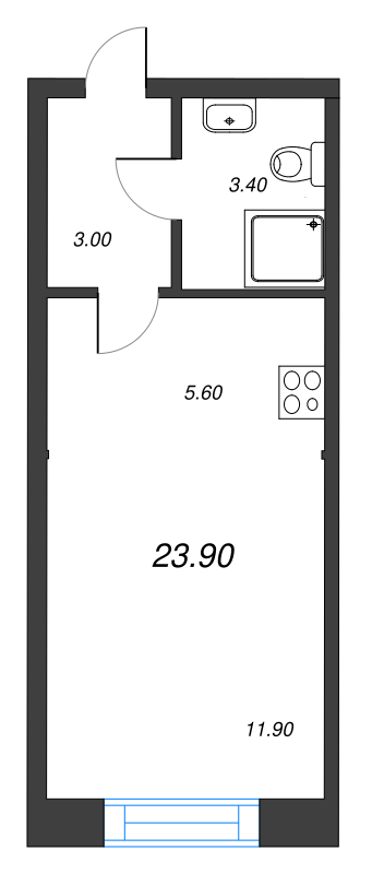 Квартира-студия, 24 м² - планировка, фото №1