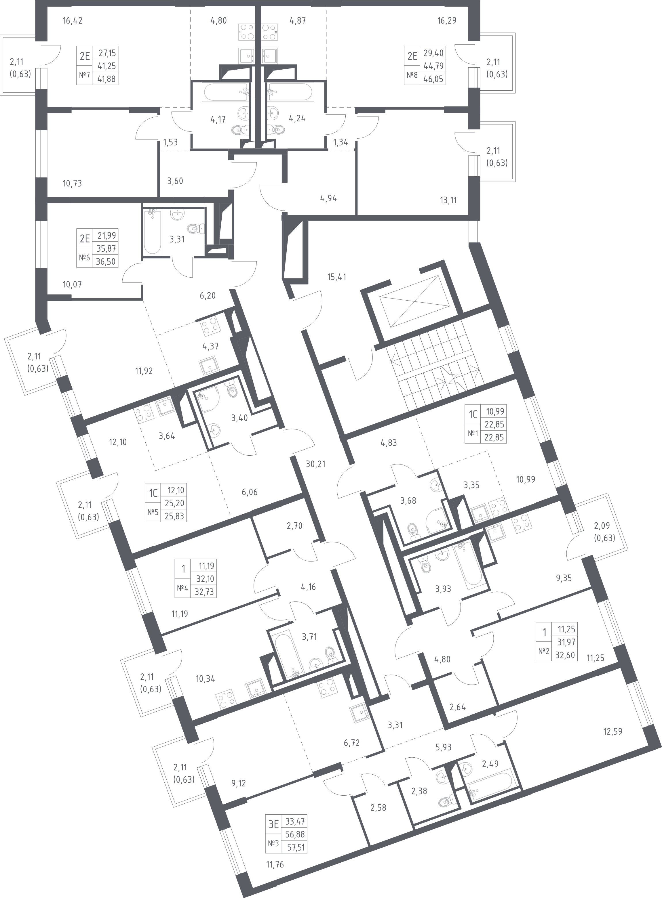 1-комнатная квартира, 32.73 м² - планировка этажа