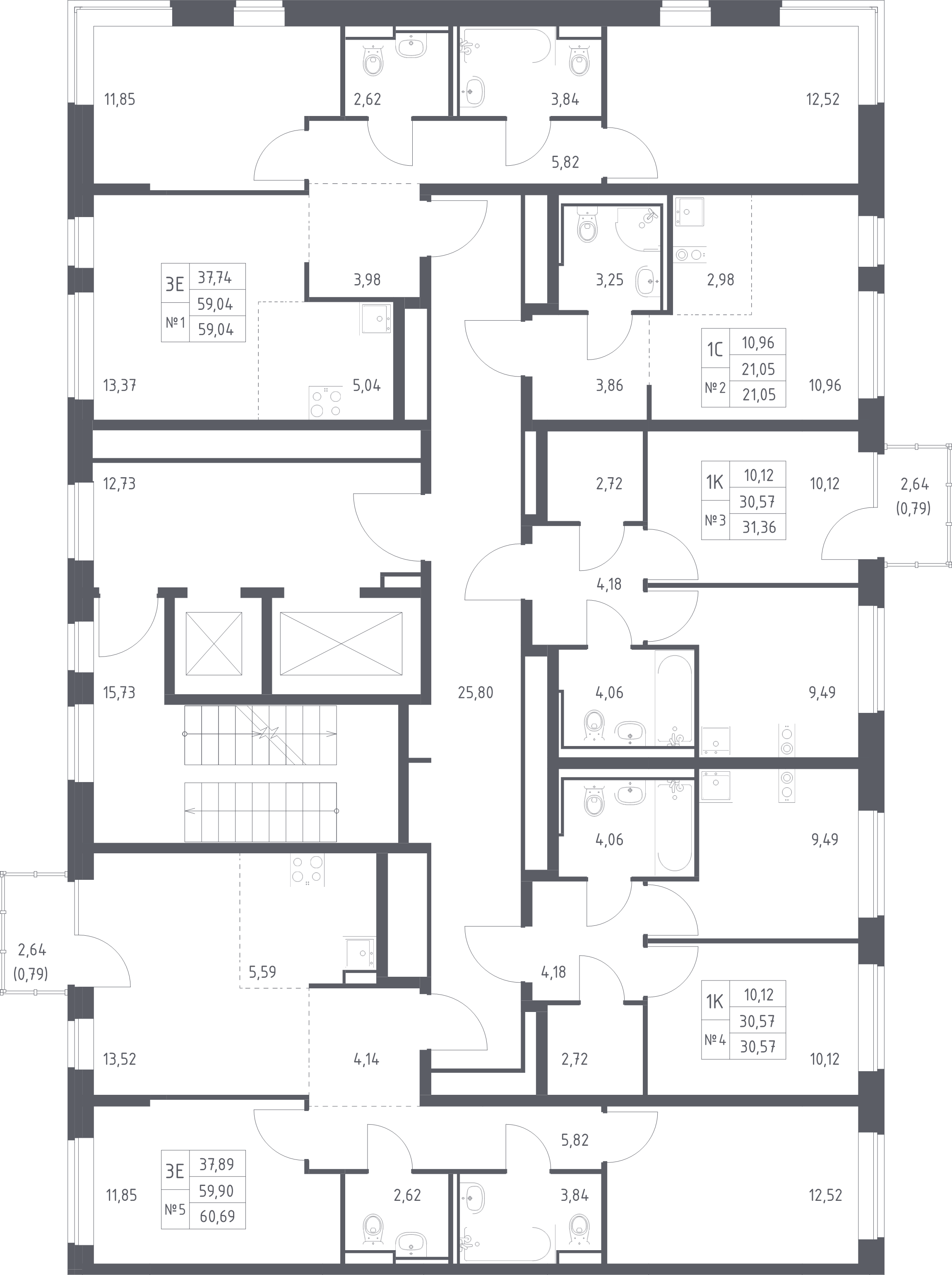 1-комнатная квартира, 31.36 м² - планировка этажа