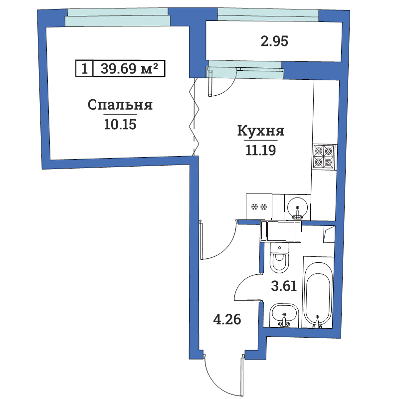 1-комнатная квартира, 30.9 м² в ЖК "Авиатор (Лидер Групп)" - планировка, фото №1