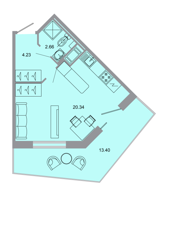 Квартира-студия, 30.4 м² - планировка, фото №1