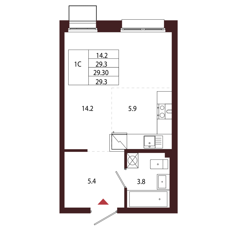 Квартира-студия, 29.3 м² в ЖК "Лисино" - планировка, фото №1
