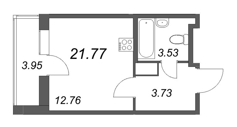 Квартира-студия, 21.77 м² - планировка, фото №1
