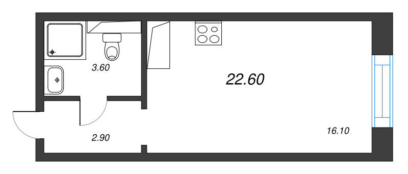 Квартира-студия, 22.6 м² в ЖК "Большая Охта" - планировка, фото №1