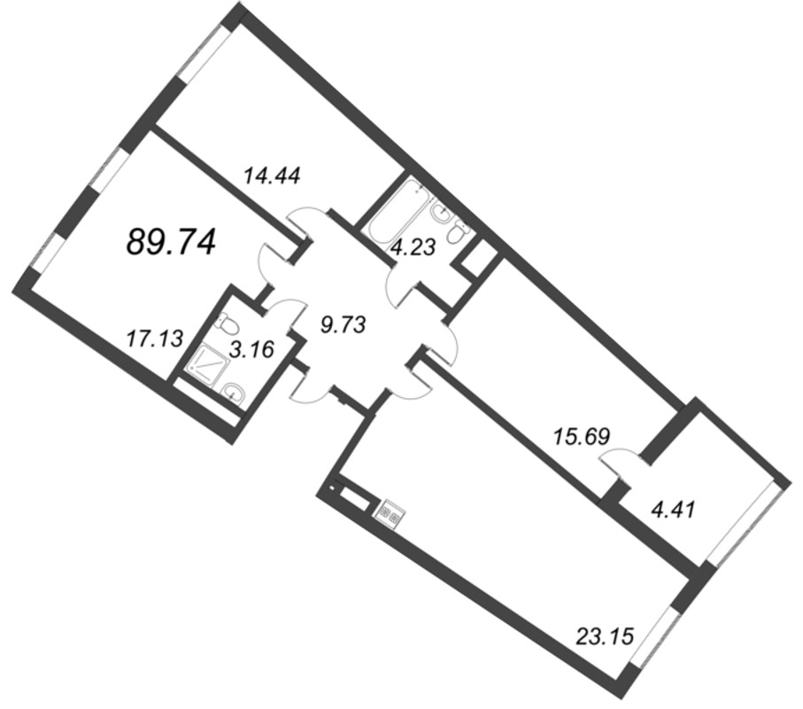 3-комнатная (Евро) квартира, 89.74 м² - планировка, фото №1