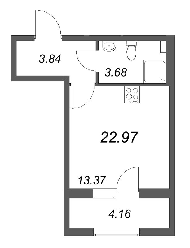 Квартира-студия, 22.97 м² в ЖК "Гранат" - планировка, фото №1