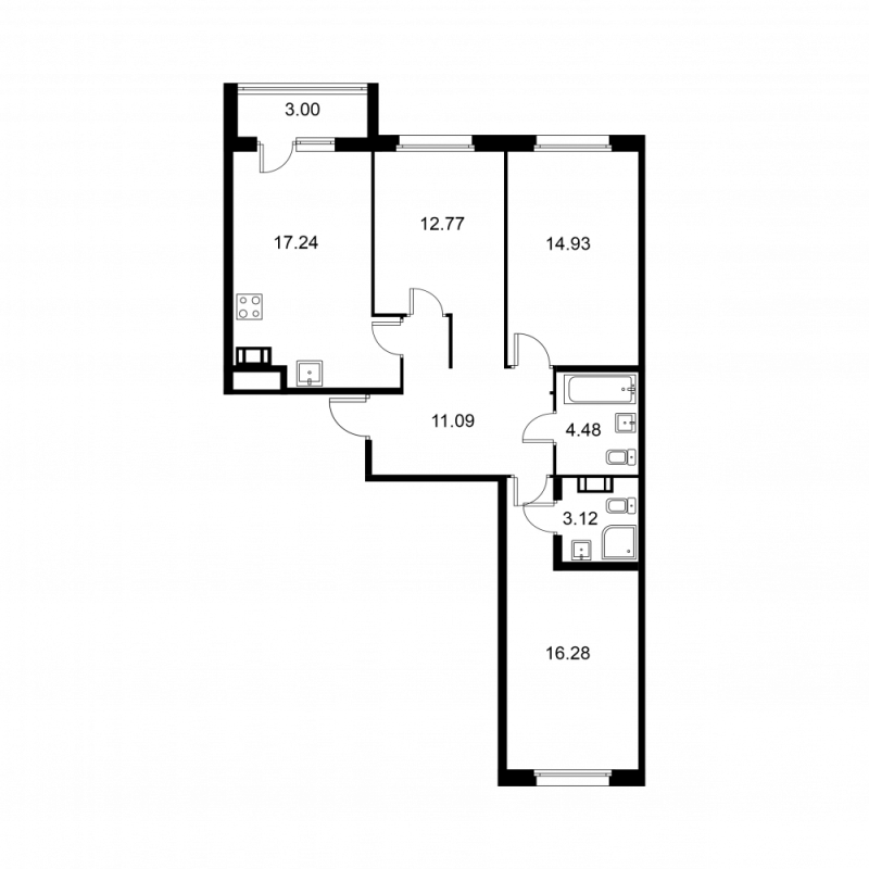 4-комнатная (Евро) квартира, 81.41 м² - планировка, фото №1