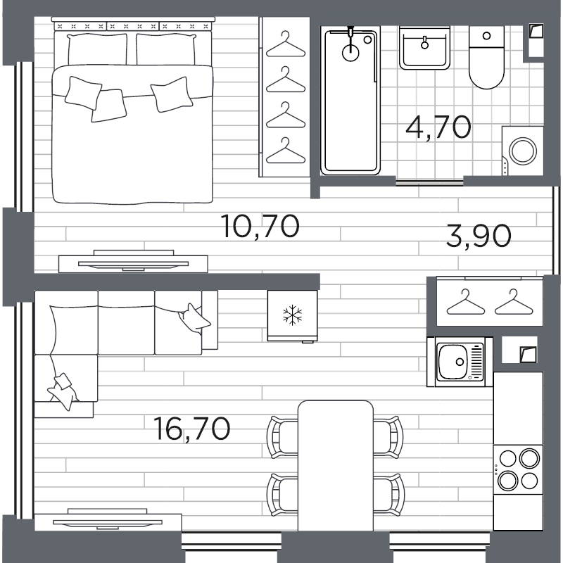 1-комнатная квартира, 36 м² в ЖК "PLUS Пулковский" - планировка, фото №1