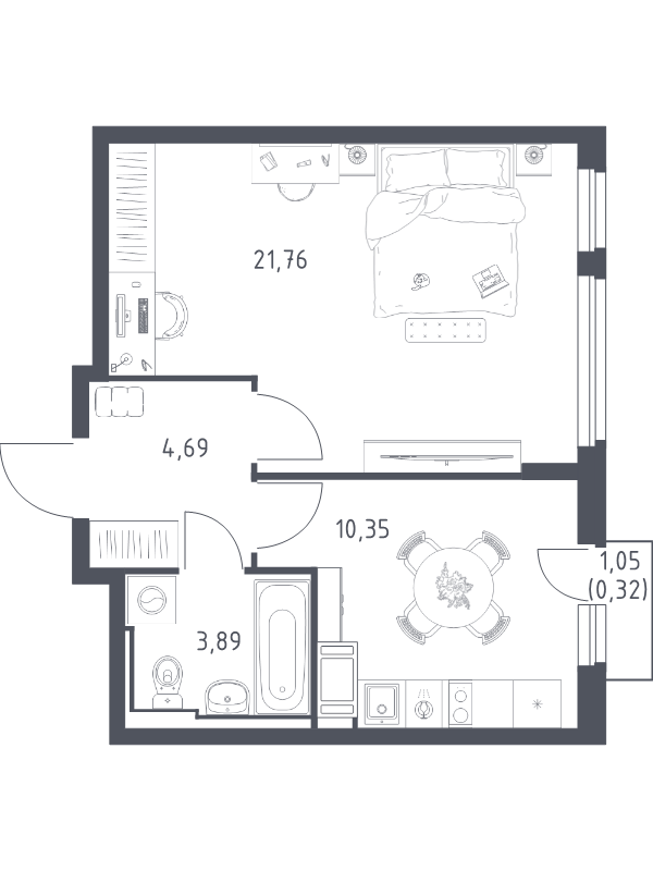1-комнатная квартира, 41.01 м² в ЖК "Новое Колпино" - планировка, фото №1