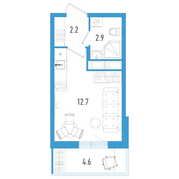 Квартира-студия, 19.2 м² в ЖК "Аэросити" - планировка, фото №1