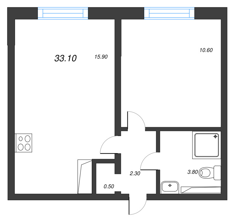 2-комнатная (Евро) квартира, 33.1 м² в ЖК "Зеркальный ручей" - планировка, фото №1