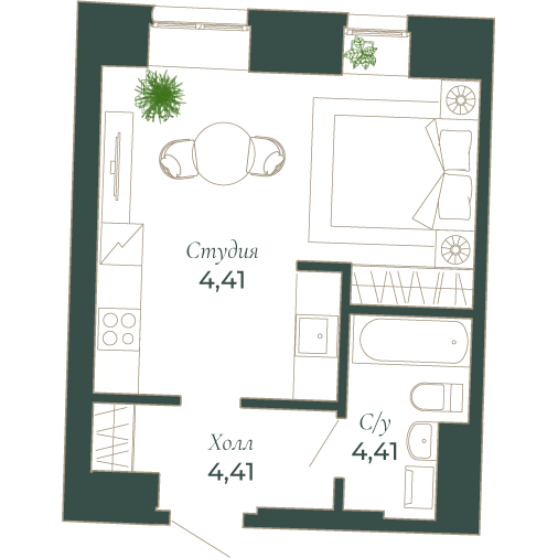 Квартира-студия, 32.3 м² в ЖК "Мадонна Бенуа" - планировка, фото №1