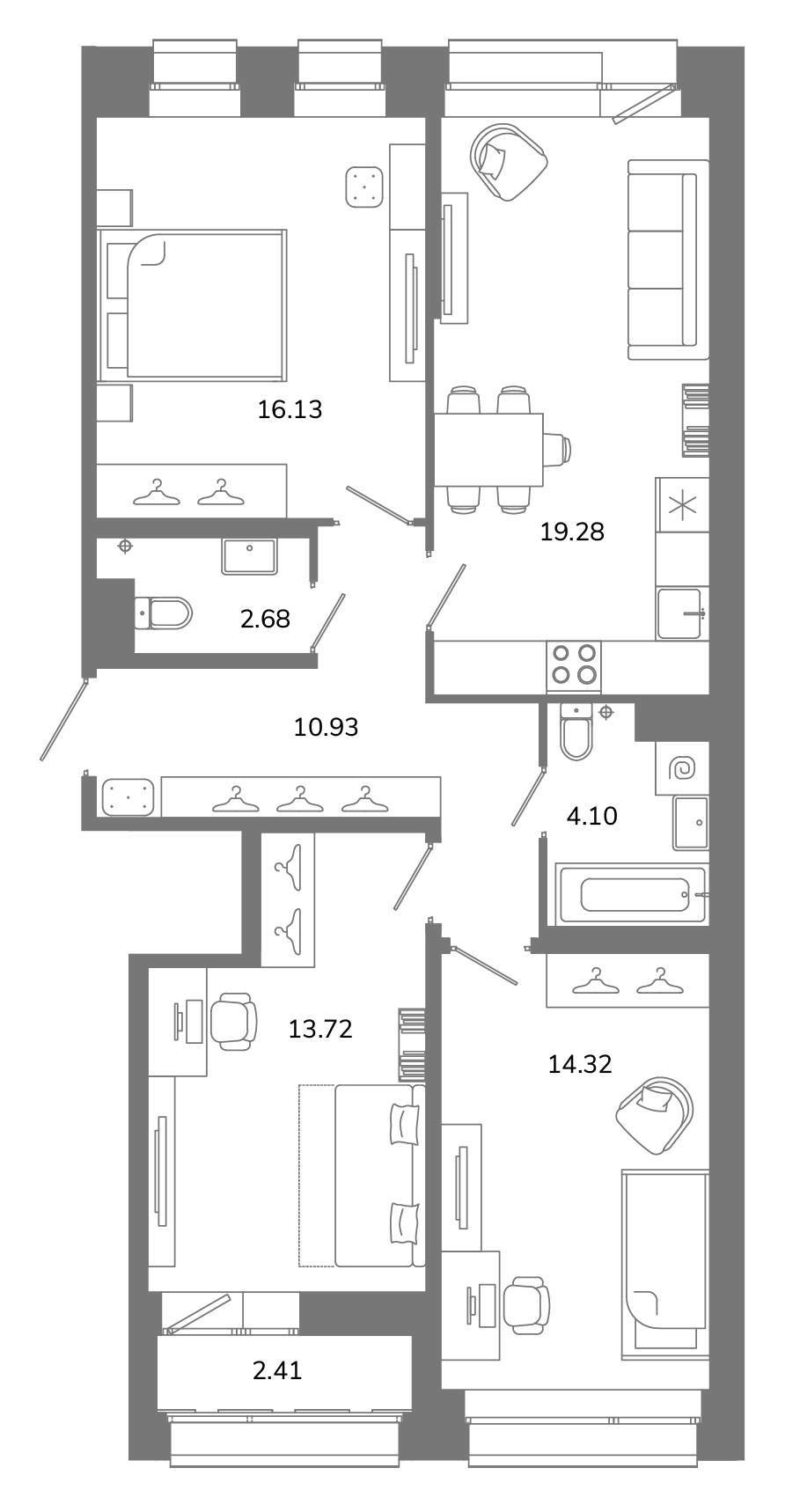 4-комнатная (Евро) квартира, 82.36 м² в ЖК "Твой космос" - планировка, фото №1