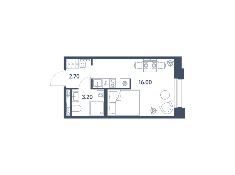Квартира-студия, 21.9 м² в ЖК "Avenue Apart Pulkovo" - планировка, фото №1