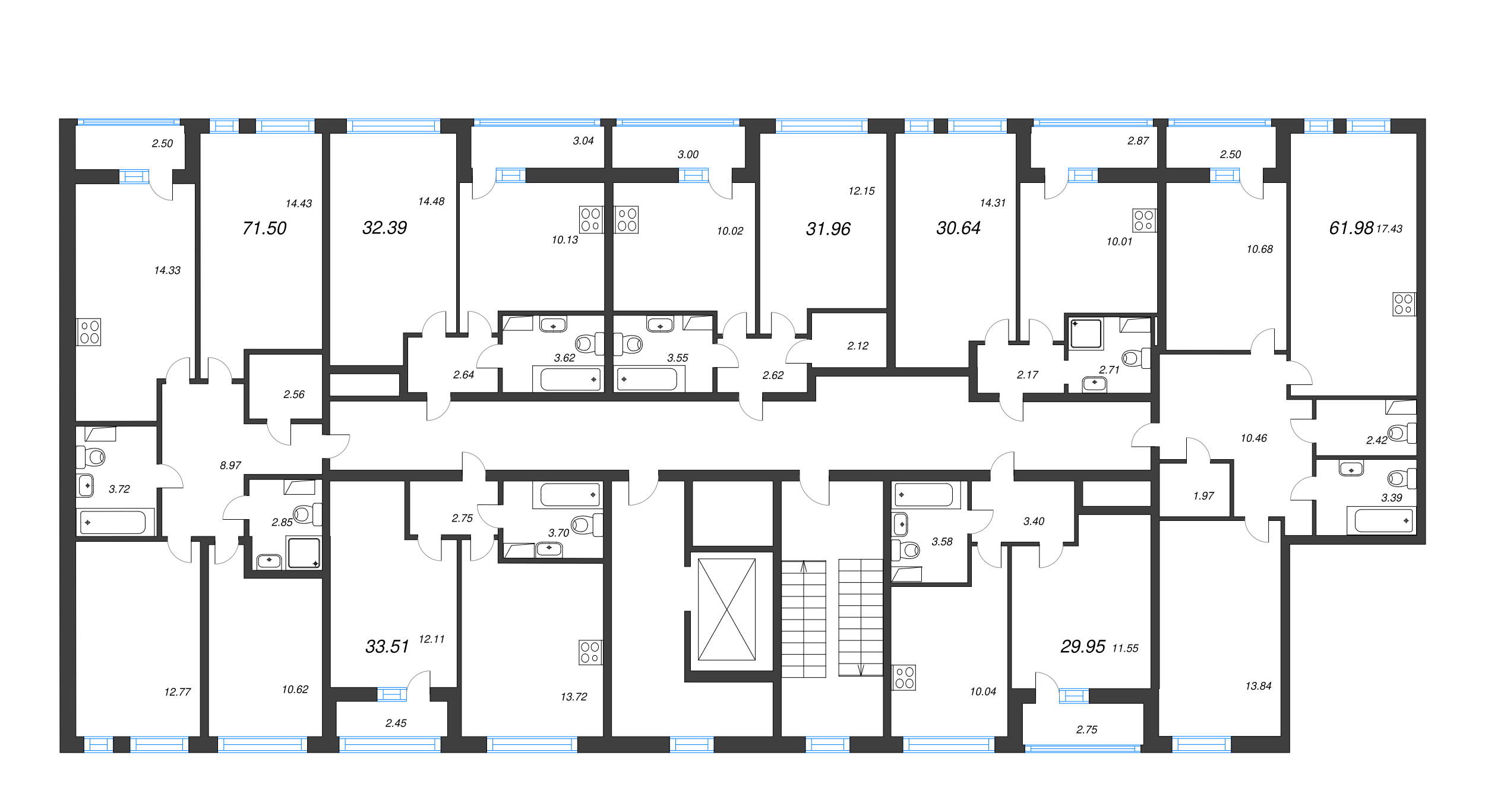 3-комнатная квартира, 71.5 м² - планировка этажа