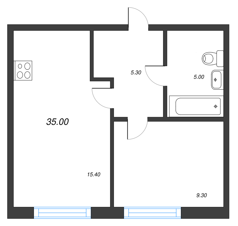 1-комнатная квартира, 35 м² в ЖК "Монография" - планировка, фото №1