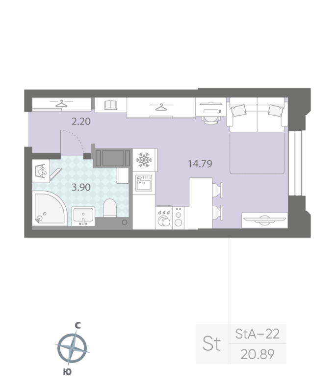 Квартира-студия, 20.89 м² в ЖК "Цивилизация на неве" - планировка, фото №1