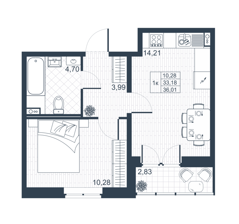 1-комнатная квартира, 33 м² в ЖК "Ново-Антропшино" - планировка, фото №1