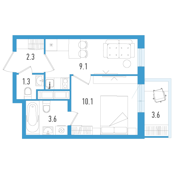 1-комнатная квартира, 27.5 м² в ЖК "Аэросити" - планировка, фото №1