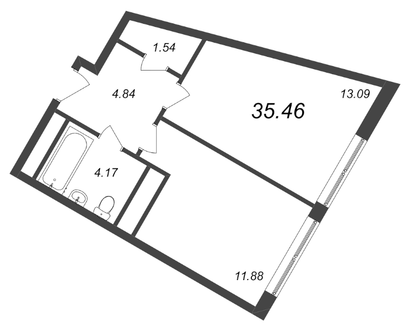 1-комнатная квартира, 34.9 м² в ЖК "Начало" - планировка, фото №1