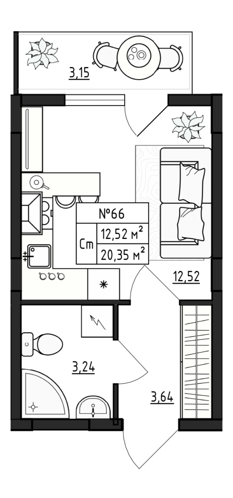 Квартира-студия, 20.35 м² в ЖК "Верево Сити" - планировка, фото №1