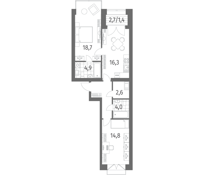 3-комнатная (Евро) квартира, 73.8 м² в ЖК "Наука" - планировка, фото №1