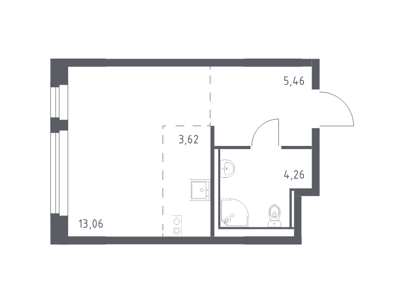 Квартира-студия, 26.4 м² в ЖК "Новое Колпино" - планировка, фото №1