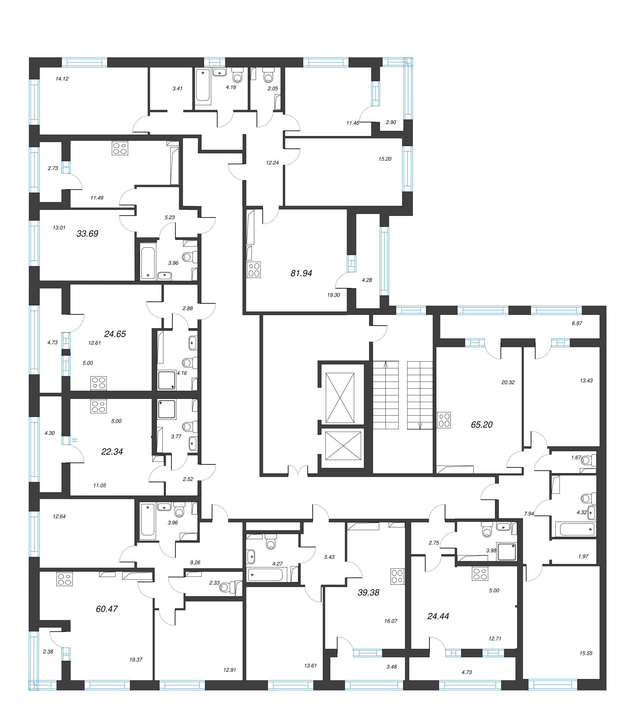 Квартира-студия, 22.34 м² в ЖК "Б15" - планировка этажа