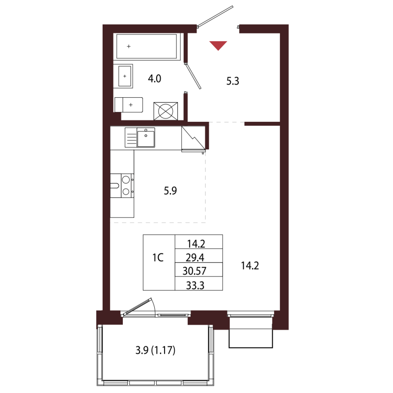 Квартира-студия, 30.57 м² в ЖК "Лисино" - планировка, фото №1