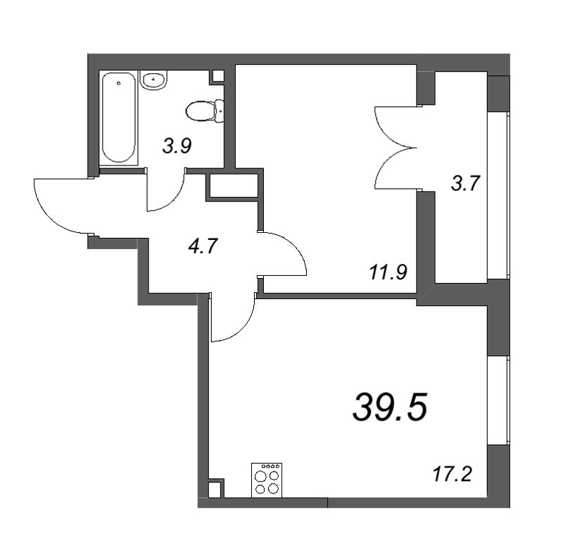 2-комнатная (Евро) квартира, 39.5 м² в ЖК "Цивилизация на Неве" - планировка, фото №1