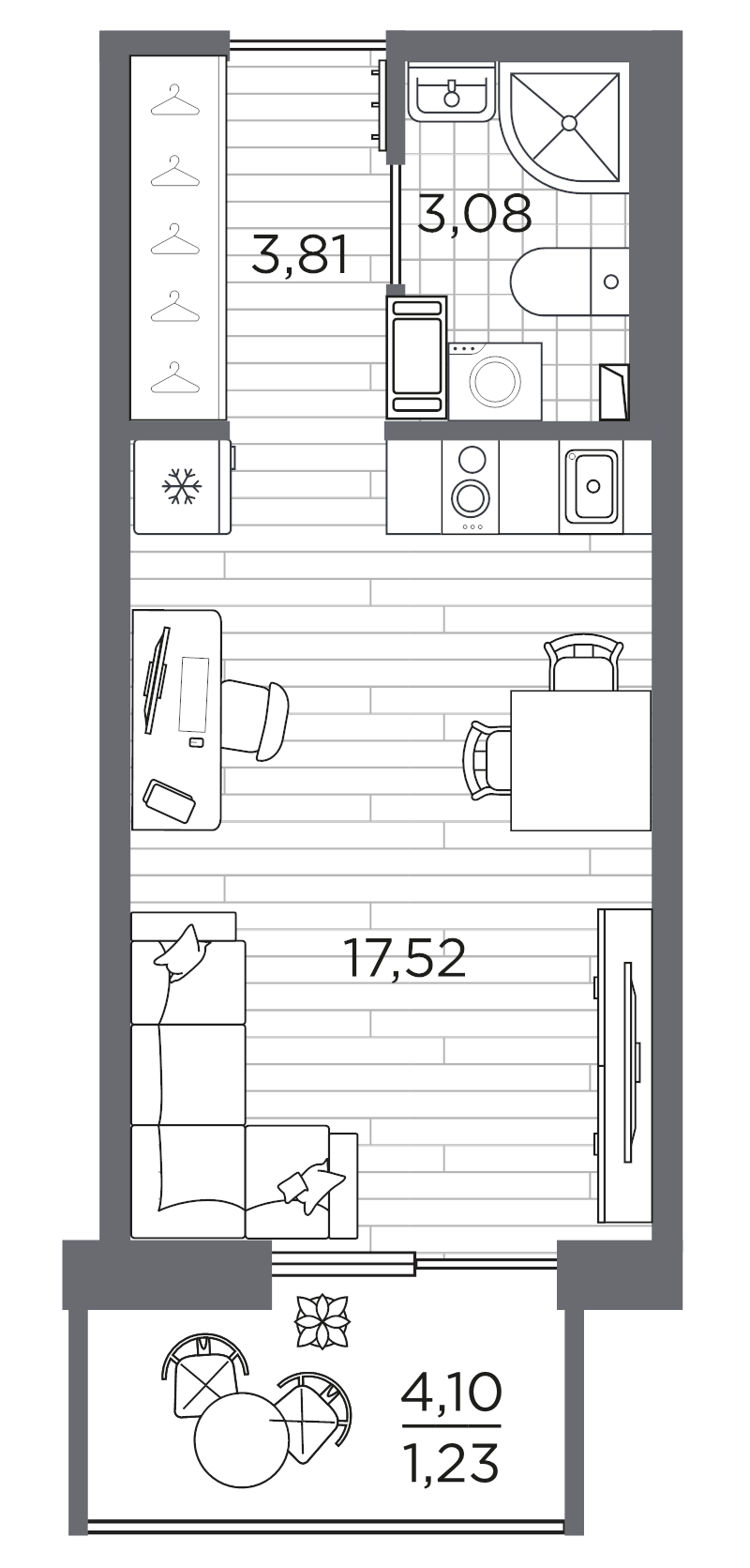 Квартира-студия, 25.64 м² в ЖК "Сезоны" - планировка, фото №1