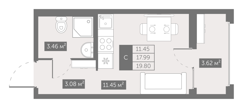 Квартира-студия, 19.8 м² в ЖК "UP-квартал Новый Московский" - планировка, фото №1