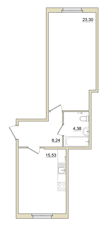 1-комнатная квартира, 50.5 м² - планировка, фото №1
