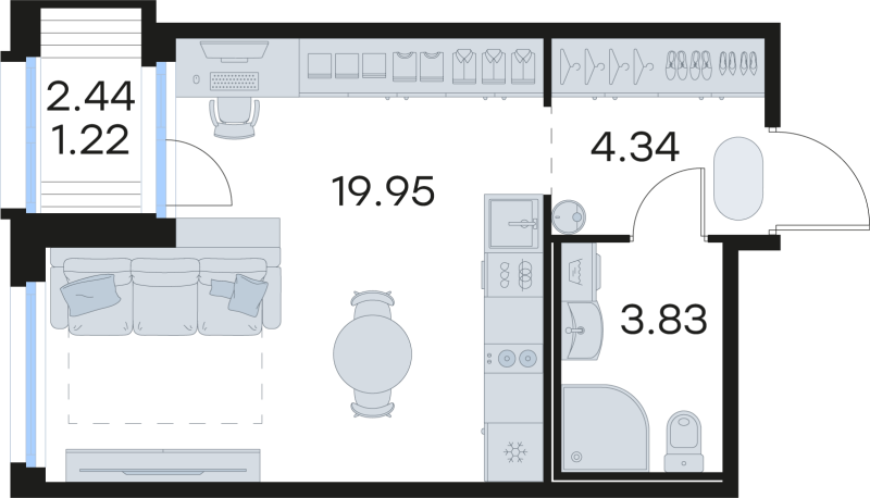 Квартира-студия, 29.34 м² в ЖК "GloraX Парголово" - планировка, фото №1