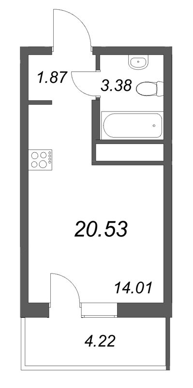 Квартира-студия, 20.53 м² в ЖК "Аэросити Лайф" - планировка, фото №1