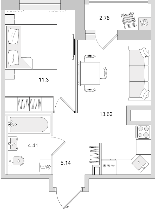 1-комнатная квартира, 37.25 м² в ЖК "Город Первых" - планировка, фото №1
