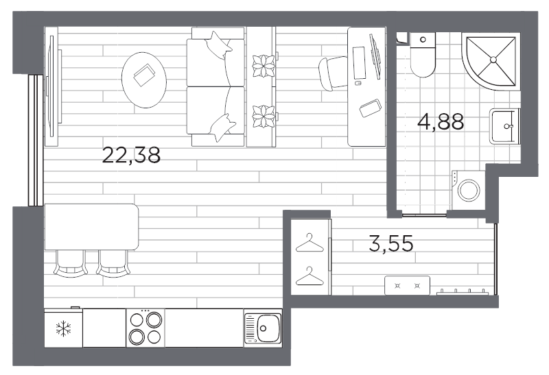 Квартира-студия, 30.81 м² в ЖК "Галерная гавань" - планировка, фото №1