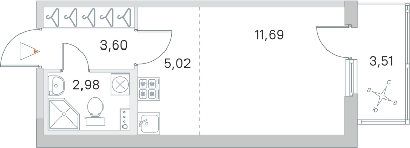 Квартира-студия, 23.29 м² в ЖК "Любоград" - планировка, фото №1