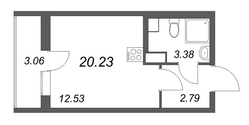 Квартира-студия, 20.23 м² в ЖК "Кинопарк" - планировка, фото №1