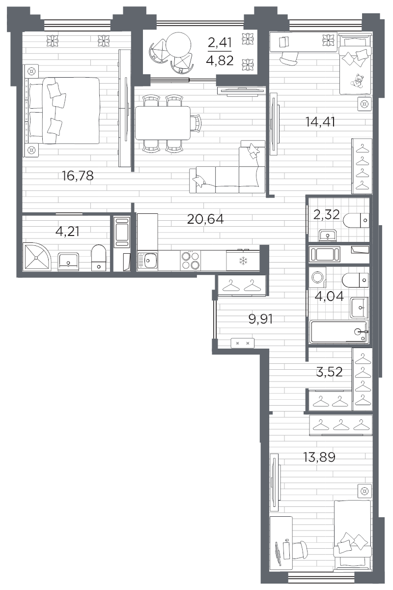 4-комнатная (Евро) квартира, 92.13 м² в ЖК "Ассамблея" - планировка, фото №1