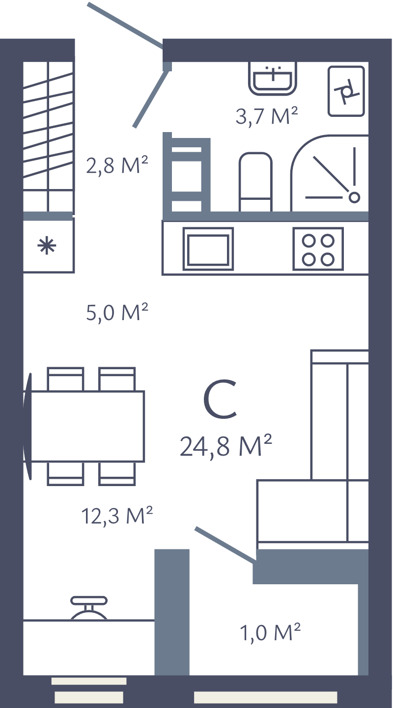 Квартира-студия, 24.8 м² в ЖК "Лендлер" - планировка, фото №1