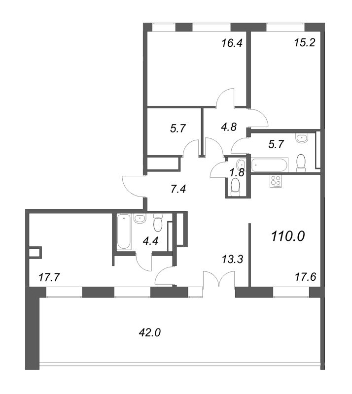 4-комнатная (Евро) квартира, 110.1 м² в ЖК "Визионер" - планировка, фото №1